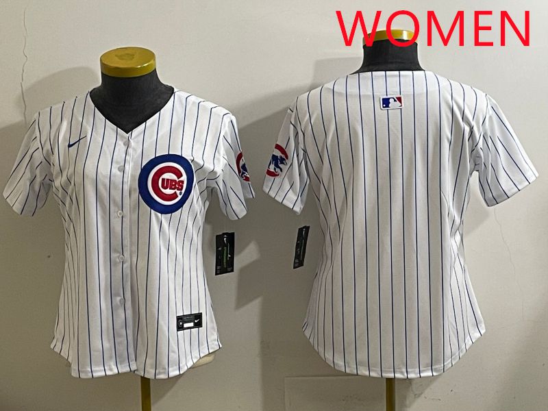 Women 2025 Chicago Cubs Blank White Stripe Game Nike MLB Jersey style 1